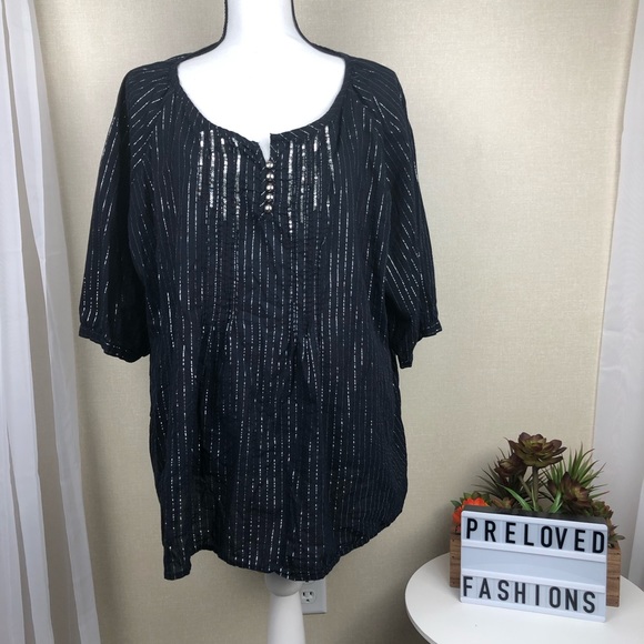 new directions Tops - Black silver pinstripe sequin 3/4 sleeve top 2x
